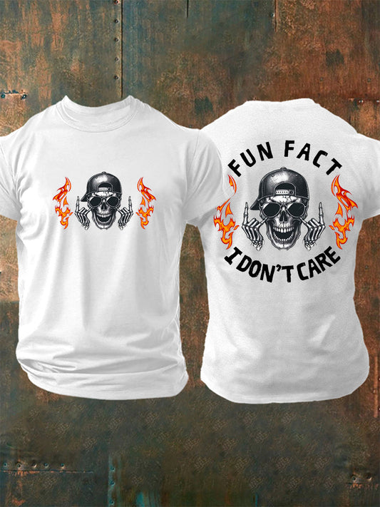 Men's Fun Fact I Don't Care Funny Skeleton Quote Attitude Tee
