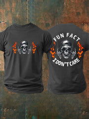 Men's Fun Fact I Don't Care Funny Skeleton Quote Attitude Tee