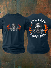Men's Fun Fact I Don't Care Funny Skeleton Quote Attitude Tee