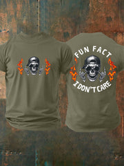 Men's Fun Fact I Don't Care Funny Skeleton Quote Attitude Tee