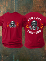 Men's Fun Fact I Don't Care Funny Skeleton Quote Attitude Tee