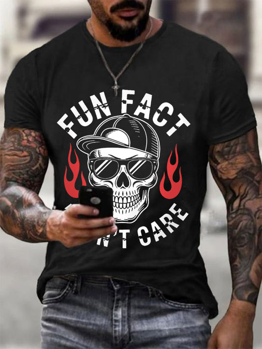 Men's Fun Fact I Don't Care Funny Skeleton Quote Attitude Tee