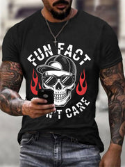 Men's Fun Fact I Don't Care Funny Skeleton Quote Attitude Tee