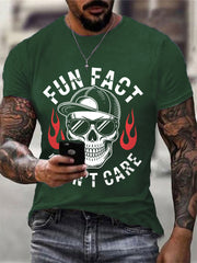 Men's Fun Fact I Don't Care Funny Skeleton Quote Attitude Tee