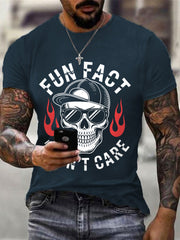 Men's Fun Fact I Don't Care Funny Skeleton Quote Attitude Tee