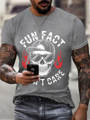 Men's Fun Fact I Don't Care Funny Skeleton Quote Attitude Tee
