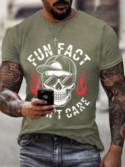 Men's Fun Fact I Don't Care Funny Skeleton Quote Attitude Tee