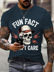 Men's Fun Fact I Don't Care Funny Skeleton Quote Attitude Tee