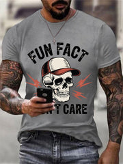 Men's Fun Fact I Don't Care Funny Skeleton Quote Attitude Tee