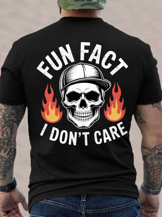 Men's Fun Fact I Don't Care Funny Skeleton Quote Attitude Tee