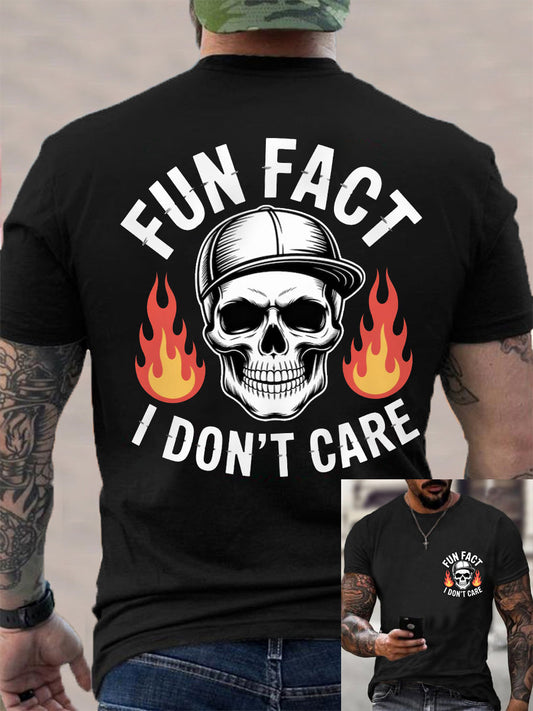 Men's Fun Fact I Don't Care Funny Skeleton Quote Attitude Tee