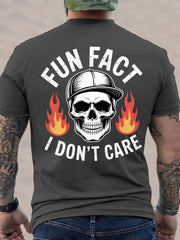 Men's Fun Fact I Don't Care Funny Skeleton Quote Attitude Tee