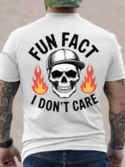 Men's Fun Fact I Don't Care Funny Skeleton Quote Attitude Tee