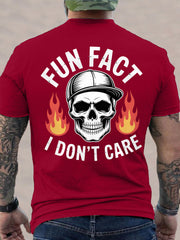 Men's Fun Fact I Don't Care Funny Skeleton Quote Attitude Tee