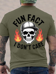 Men's Fun Fact I Don't Care Funny Skeleton Quote Attitude Tee