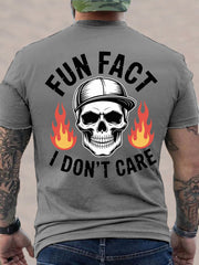 Men's Fun Fact I Don't Care Funny Skeleton Quote Attitude Tee