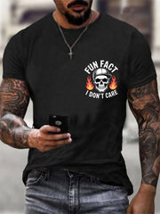 Men's Fun Fact I Don't Care Funny Skeleton Quote Attitude Tee