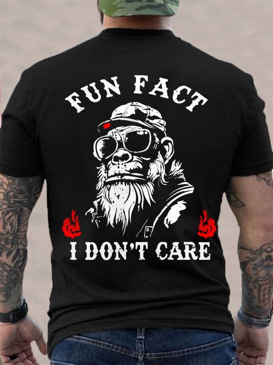 Men's Fun Fact I Don't Care Funny Skeleton Quote Attitude Tee