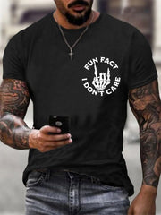 Men's Fun Fact I Don't Care Funny Skeleton Quote Attitude Tee