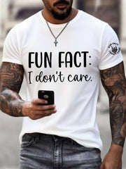 Men's Fun Fact I Don't Care Funny Skeleton Quote Attitude Tee