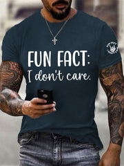 Men's Fun Fact I Don't Care Funny Skeleton Quote Attitude Tee