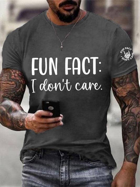 Men's Fun Fact I Don't Care Funny Skeleton Quote Attitude Tee