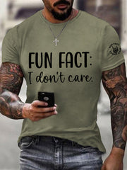 Men's Fun Fact I Don't Care Funny Skeleton Quote Attitude Tee