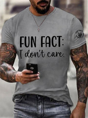 Men's Fun Fact I Don't Care Funny Skeleton Quote Attitude Tee