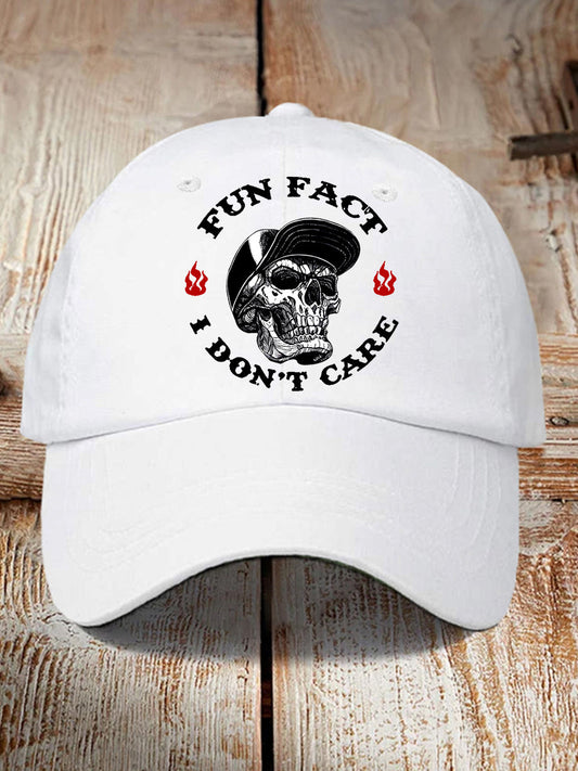 Unisex Fun Fact I Don't Care Funny Skeleton Quote Attitude Hat