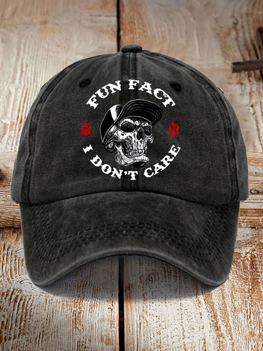 Unisex Fun Fact I Don't Care Funny Skeleton Quote Attitude Hat