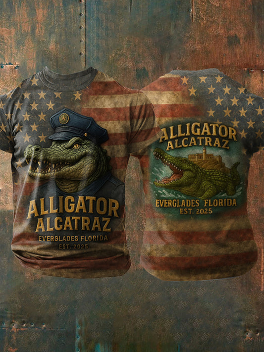 Men's Retro Alligator Alcatraz Funny Florida Everglades Dark Humor Tee