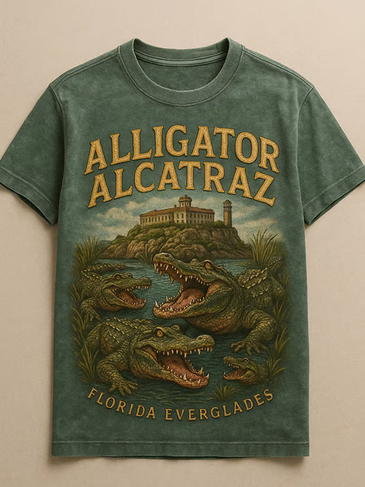 Men's Retro Alligator Alcatraz Funny Florida Everglades Dark Humor Tee