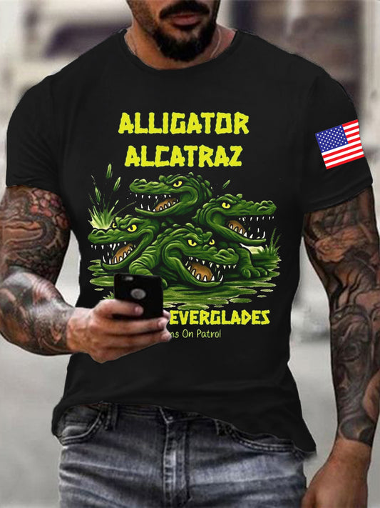 Men's Retro Alligator Alcatraz Funny Florida Everglades Dark Humor T-shirt