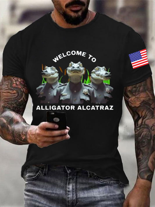 Men's Retro Alligator Alcatraz Funny Florida Everglades Dark Humor T-shirt