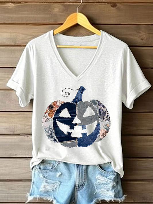 Women's Pumpkin Art Print Casual T-Shirt