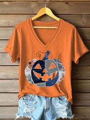 Women's Pumpkin Art Print Casual T-Shirt