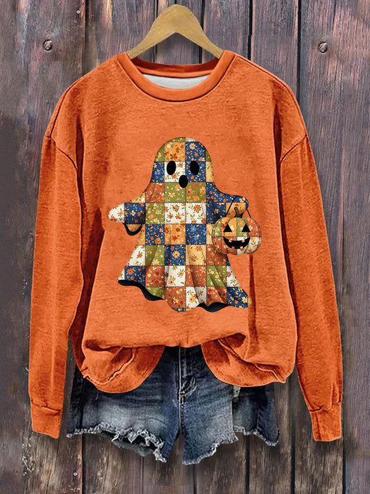 Women's Pumpkin Ghost Art Print Casual Sweatshirt