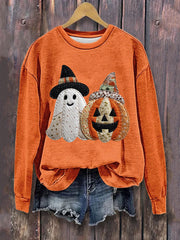 Women's Pumpkin Ghost Art Print Casual Sweatshirt
