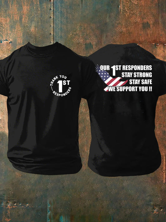Men's Thank You First Responders Printed Casual T-Shirt