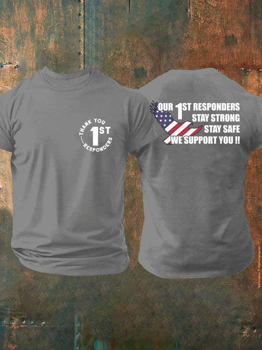 Men's Thank You First Responders Printed Casual T-Shirt