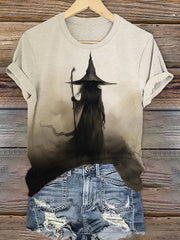 Women's Halloween Vintage Witch Print T-Shirt