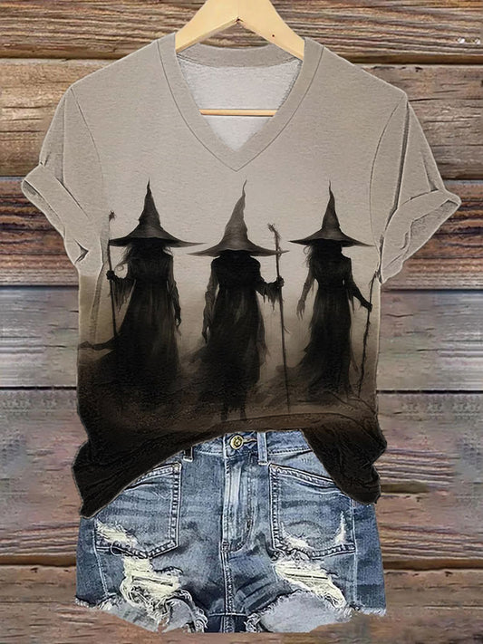 Women's Halloween Vintage Witch Print T-Shirt