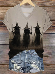 Women's Halloween Vintage Witch Print T-Shirt