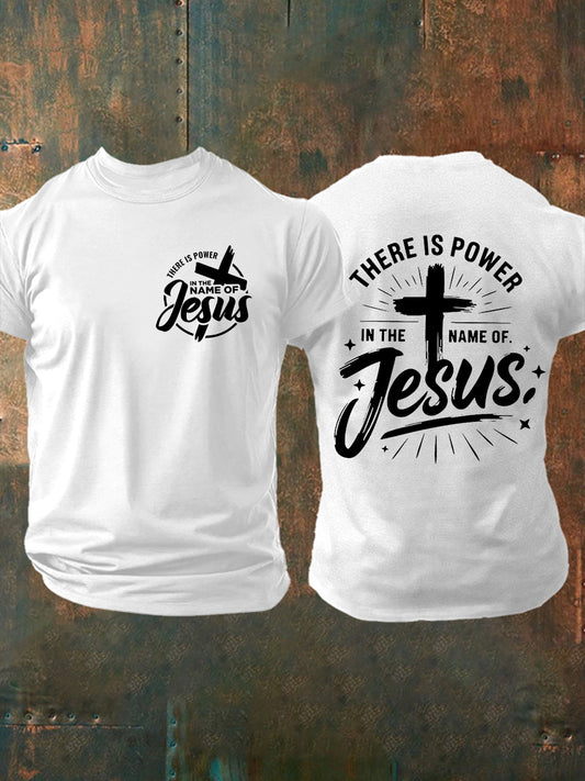 Men's There is Power in The Name of Jesus Cross Short Sleeve Tee