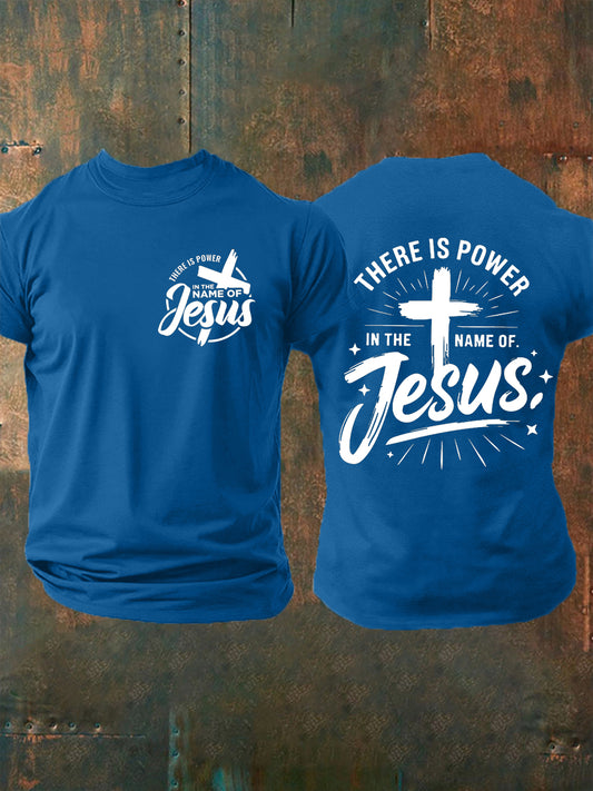 Men's There is Power in The Name of Jesus Cross Short Sleeve Tee