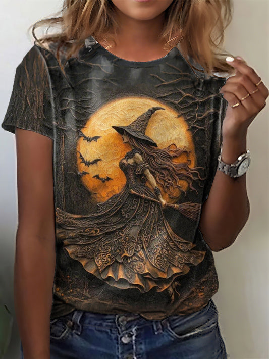 Women's Halloween Retro Witch Print T-Shirt