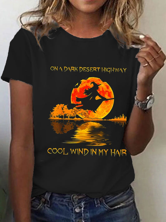Women's Vintage Halloween Witch Print T-shirt