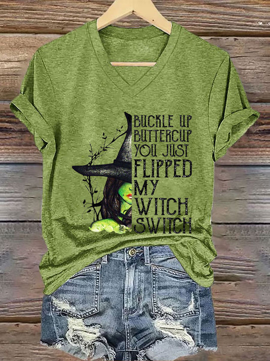 Women's Vintage Halloween Witch Print T-shirt