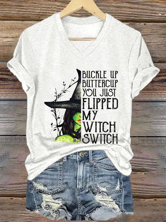Women's Vintage Halloween Witch Print T-shirt