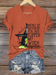 Women's Vintage Halloween Witch Print T-shirt
